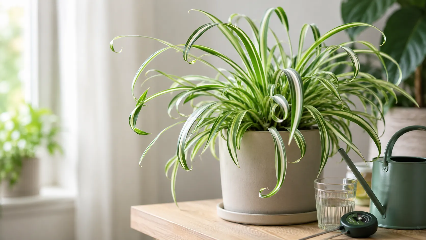 Spider plant with curling leaves